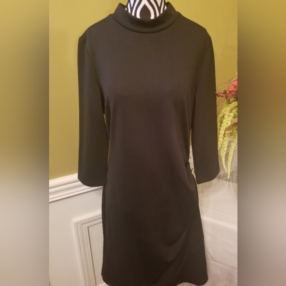 Allegra K Women's Mock Neck 3/4 Sleeve Bodycon Shirred Stretchy Sheath Dress - Picture 5 of 10